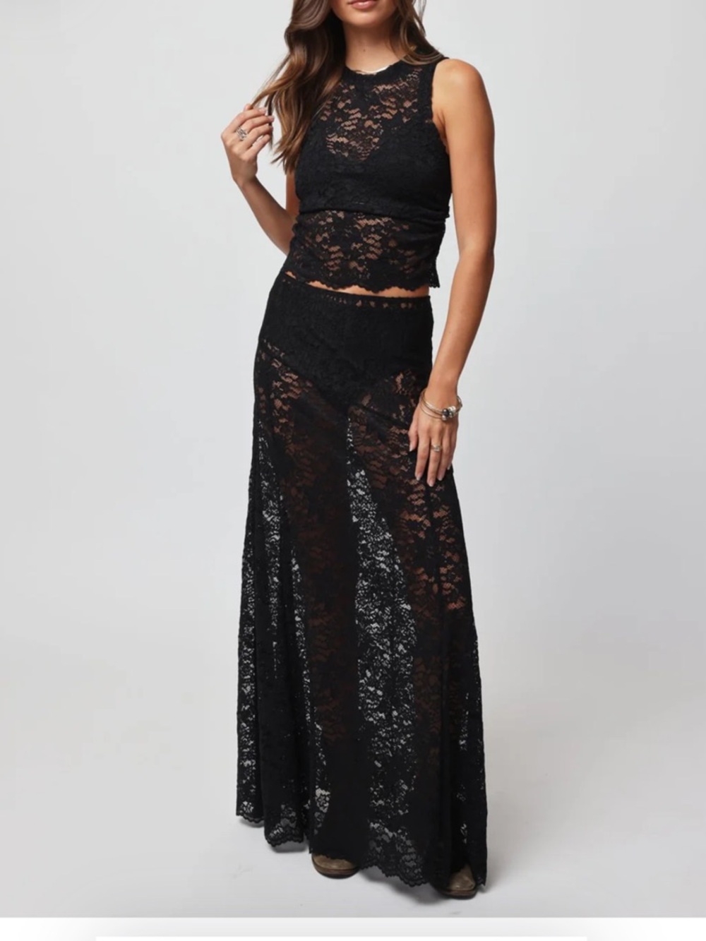 Black Lace Maxi Skirt - Sheer Elegant Women’s Skirt